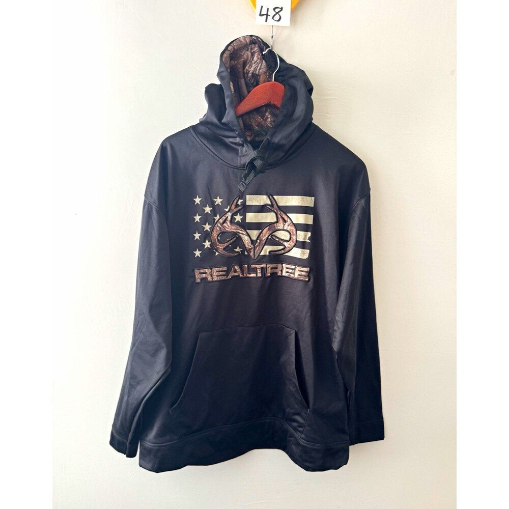 Realtree Buckhorn River Men’s XL Black Pullover Fleece Hoodie Graphic Pockets
